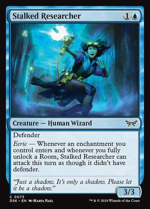Stalked Researcher, carta Magic di tipo Creature — Human Wizard illustrata da Marta Nael