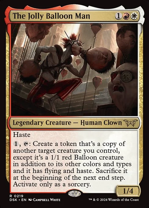 The Jolly Balloon Man, carta Magic di tipo Legendary Creature — Human Clown illustrata da Campbell White