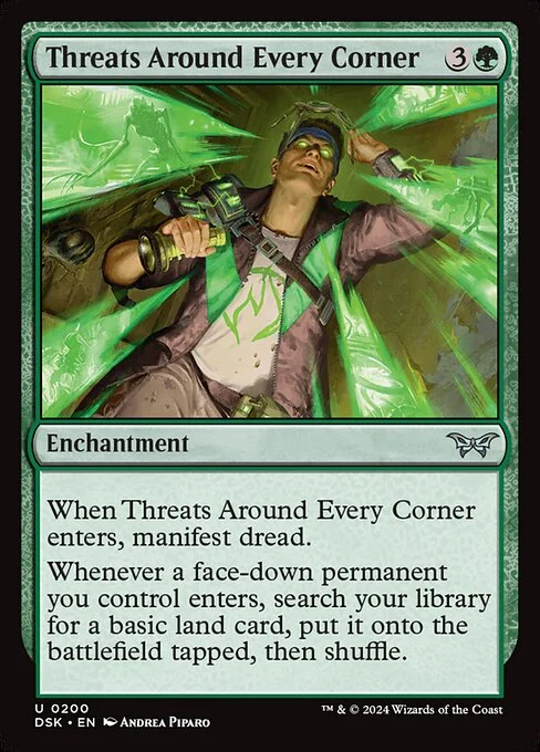 Threats Around Every Corner, carta Magic di tipo Enchantment illustrata da Andrea Piparo