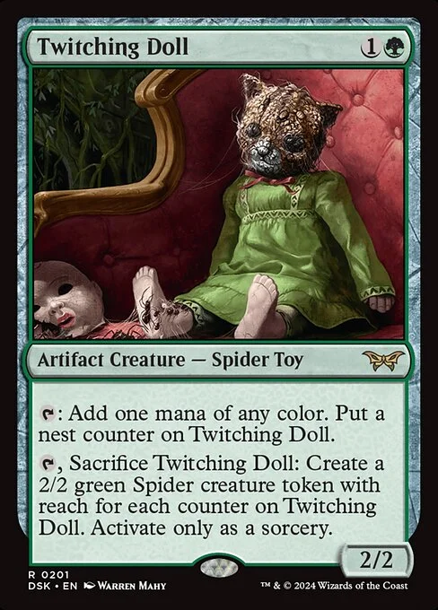 Twitching Doll, carta Magic di tipo Artifact Creature — Spider Toy illustrata da Warren Mahy