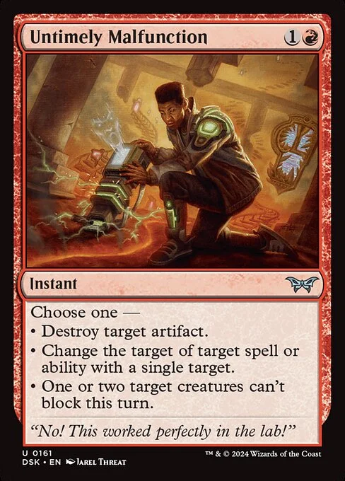 Untimely Malfunction, carta Magic di tipo Instant illustrata da Jarel Threat