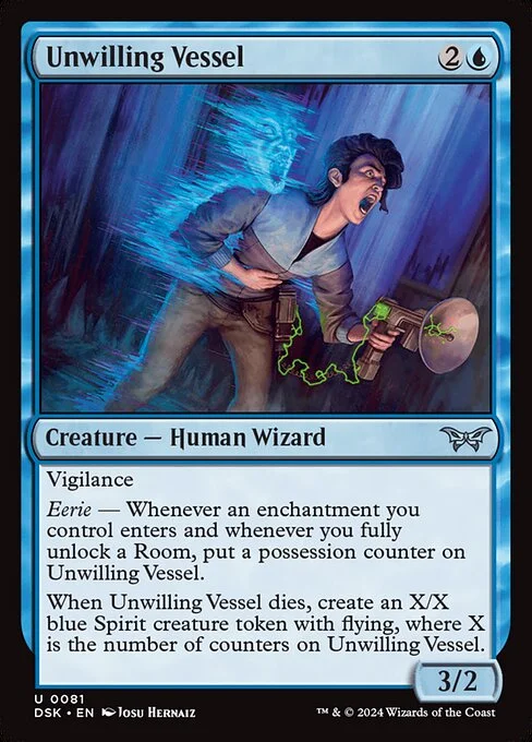 Unwilling Vessel, carta Magic di tipo Creature — Human Wizard illustrata da Josu Hernaiz