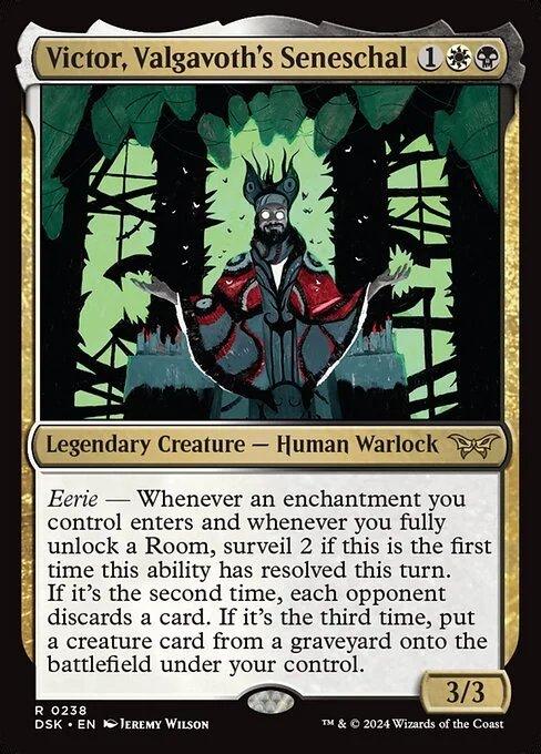 Victor, Valgavoth's Seneschal, carta Magic di tipo Legendary Creature — Human Warlock illustrata da Jeremy Wilson