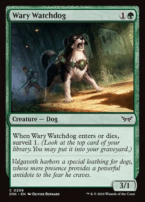 Wary Watchdog, carta Magic di tipo Creature — Dog illustrata da Olivier Bernard