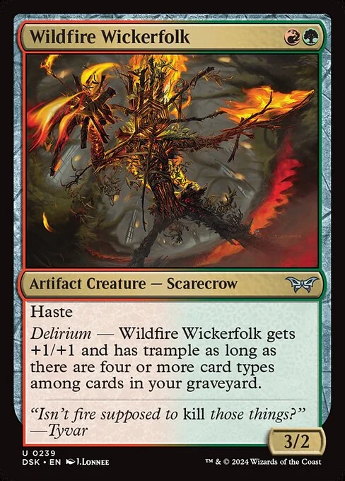 Wildfire Wickerfolk, carta Magic di tipo Artifact Creature — Scarecrow illustrata da J.Lonnee