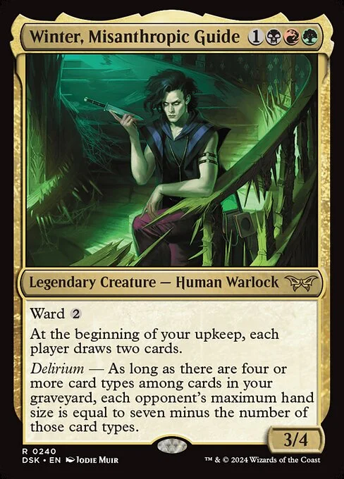 Winter, Misanthropic Guide, carta Magic di tipo Legendary Creature — Human Warlock illustrata da Jodie Muir