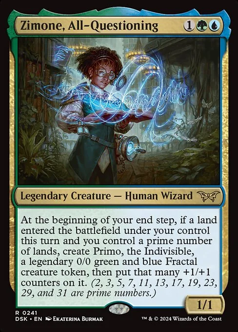 Zimone, All-Questioning, carta Magic di tipo Legendary Creature — Human Wizard illustrata da Ekaterina Burmak