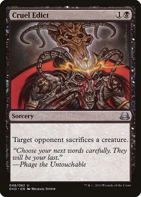 Cruel Edict, carta Magic di tipo Sorcery illustrata da Michael Sutfin