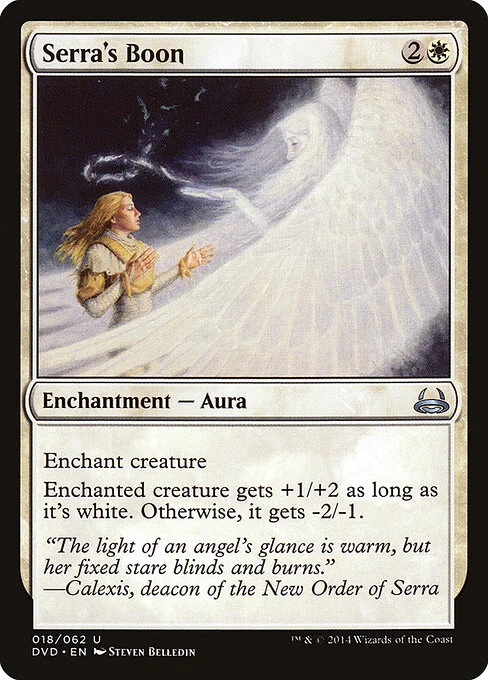 Serra's Boon, carta Magic di tipo Enchantment — Aura illustrata da Steven Belledin