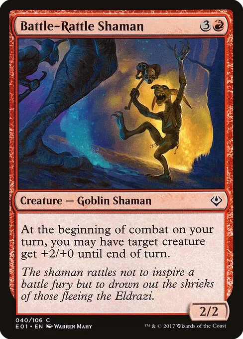 Battle-Rattle Shaman, carta Magic di tipo Creature — Goblin Shaman illustrata da Warren Mahy