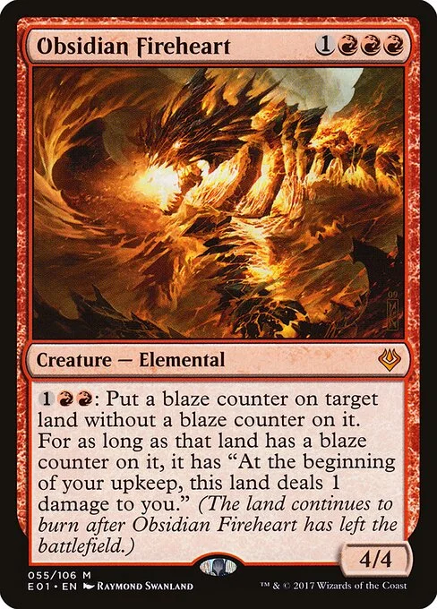 Obsidian Fireheart, carta Magic di tipo Creature — Elemental illustrata da Raymond Swanland