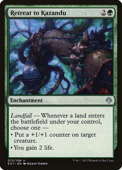 Retreat to Kazandu, carta Magic di tipo Enchantment illustrata da Kieran Yanner