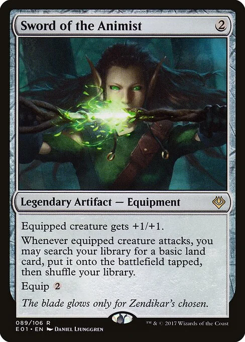 Sword of the Animist, carta Magic di tipo Legendary Artifact — Equipment illustrata da Daniel Ljunggren