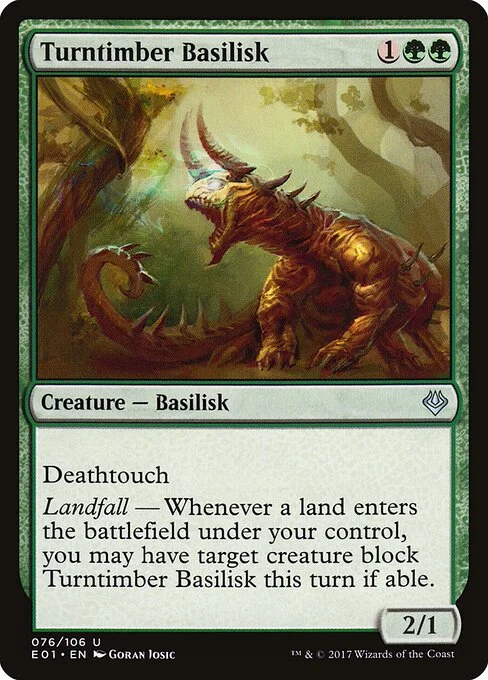 Turntimber Basilisk, carta Magic di tipo Creature — Basilisk illustrata da Goran Josic