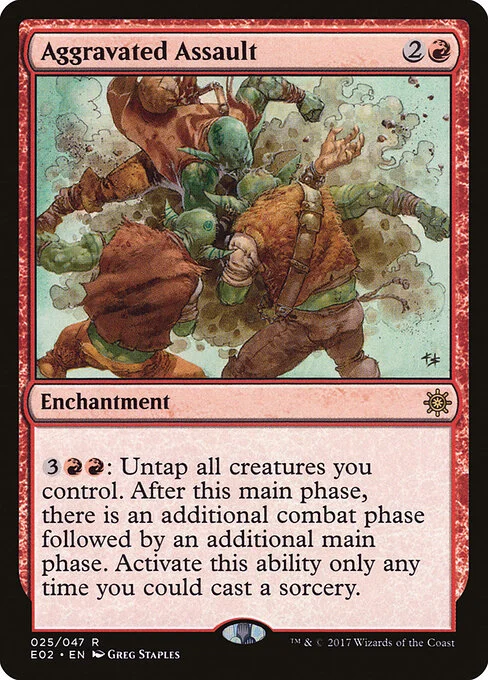 Aggravated Assault, carta Magic di tipo Enchantment illustrata da Greg Staples