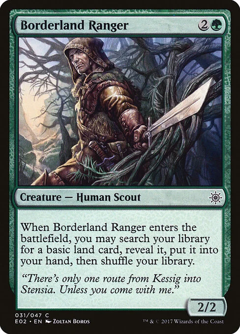 Borderland Ranger, carta Magic di tipo Creature — Human Scout Ranger illustrata da Zoltan Boros