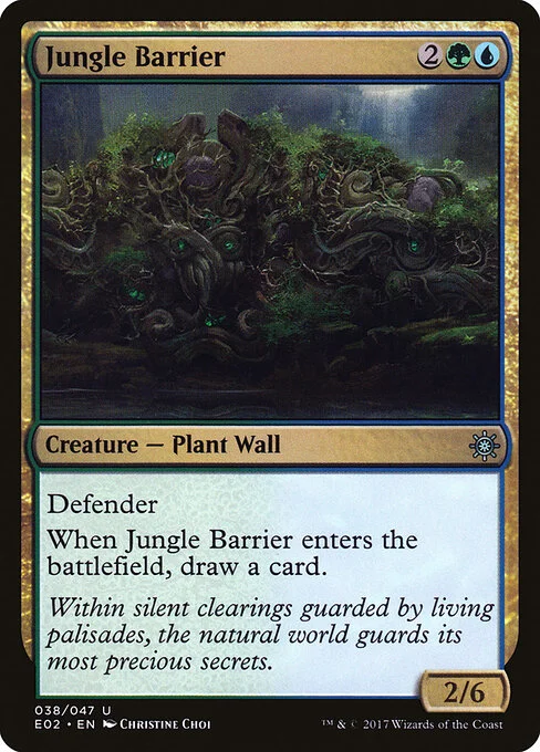 Jungle Barrier, carta Magic di tipo Creature — Plant Wall illustrata da Christine Choi