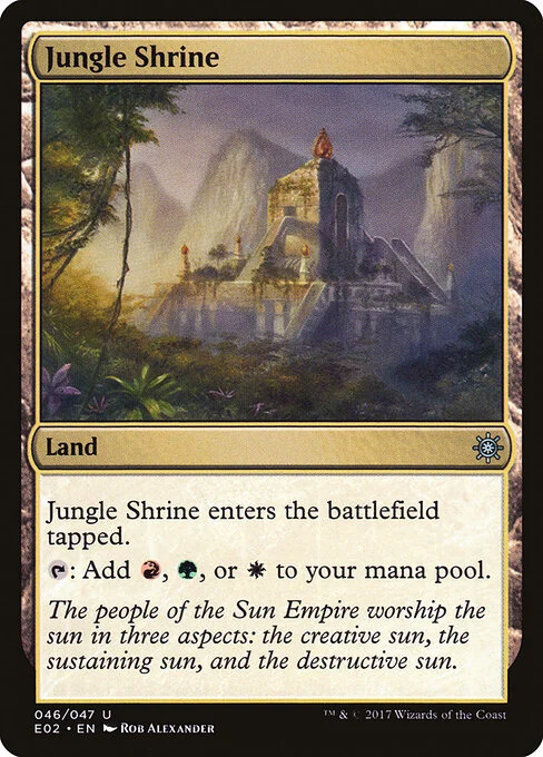 Jungle Shrine, carta Magic di tipo Land illustrata da Rob Alexander