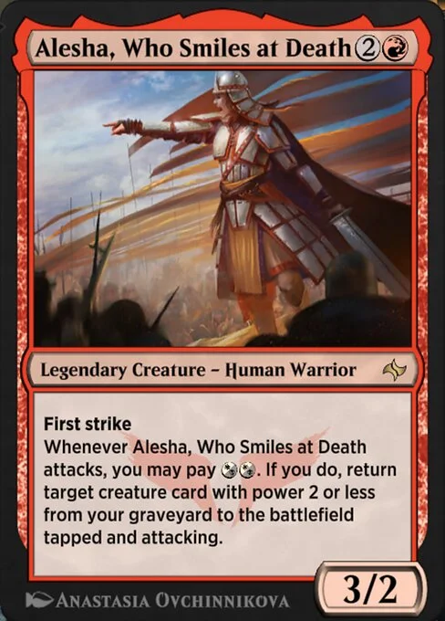 Alesha, Who Smiles at Death, carta Magic di tipo Legendary Creature — Human Warrior illustrata da Anastasia Ovchinnikova