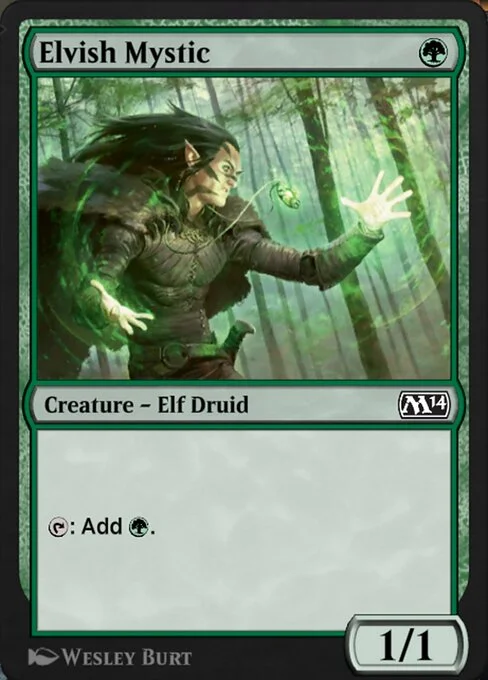 Elvish Mystic, carta Magic di tipo Creature — Elf Druid illustrata da Wesley Burt