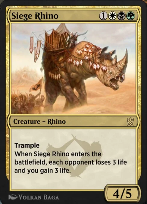 Siege Rhino, carta Magic di tipo Creature — Rhino illustrata da Volkan Baǵa