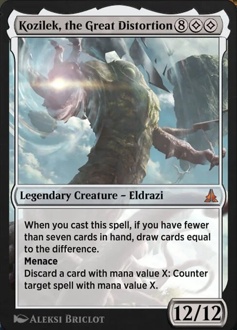 Kozilek, the Great Distortion, carta Magic di tipo Legendary Creature — Eldrazi illustrata da Aleksi Briclot