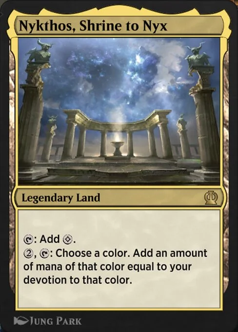 Nykthos, Shrine to Nyx, carta Magic di tipo Legendary Land illustrata da Jung Park