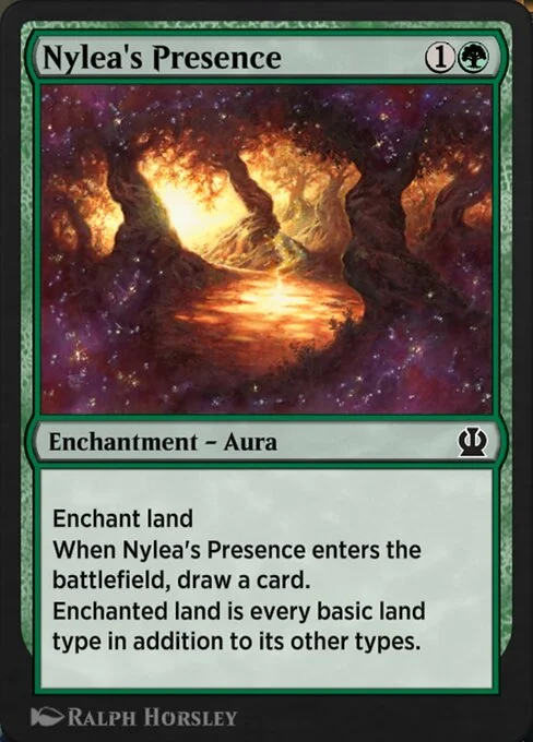 Nylea's Presence, carta Magic di tipo Enchantment — Aura illustrata da Ralph Horsley