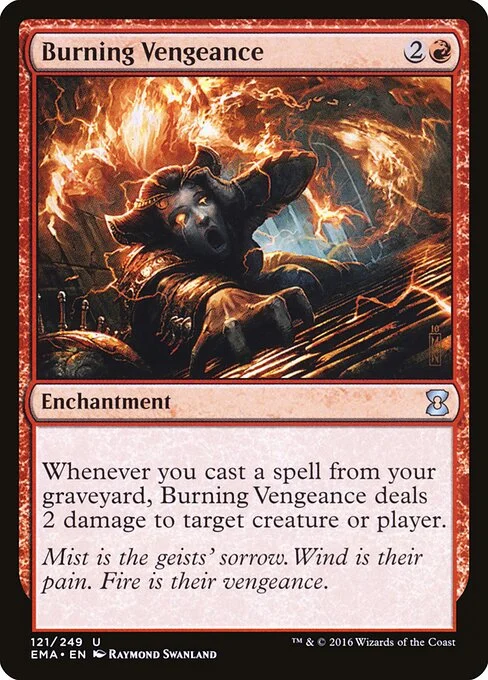 Burning Vengeance, carta Magic di tipo Enchantment illustrata da Raymond Swanland
