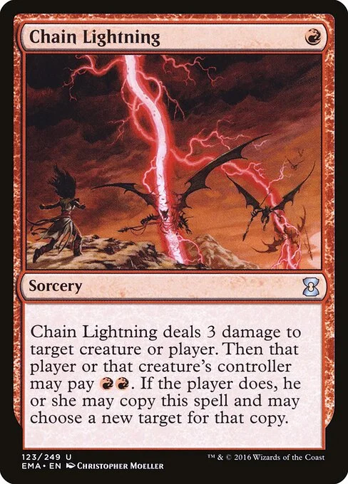 Chain Lightning, carta Magic di tipo Sorcery illustrata da Christopher Moeller