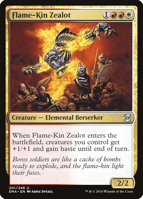 Flame-Kin Zealot, carta Magic di tipo Creature — Elemental Berserker illustrata da Arnie Swekel
