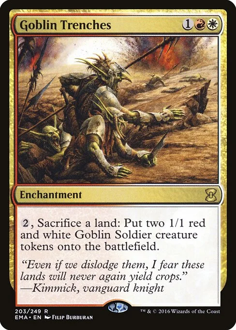 Goblin Trenches, carta Magic di tipo Enchantment illustrata da Filip Burburan