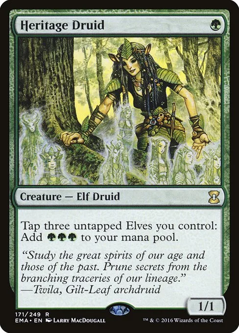 Heritage Druid, carta Magic di tipo Creature — Elf Druid illustrata da Larry MacDougall