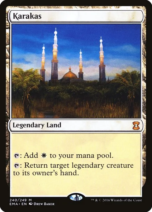 Karakas, carta Magic di tipo Legendary Land illustrata da Drew Baker