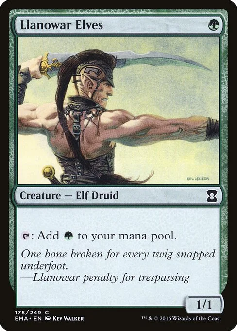 Llanowar Elves, carta Magic di tipo Creature — Elf Druid illustrata da Kev Walker