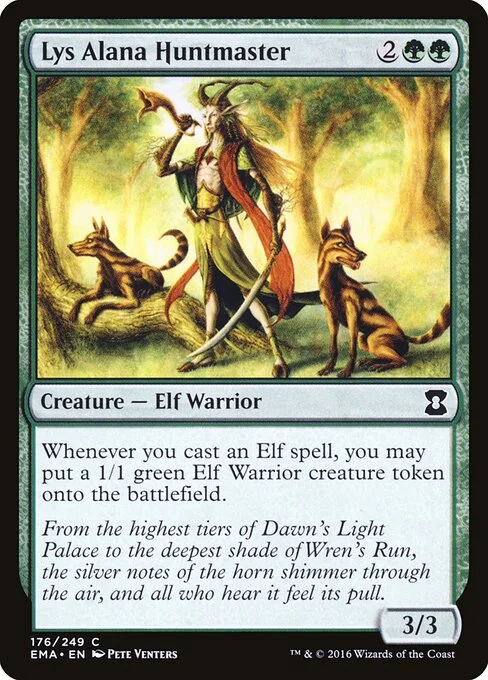 Lys Alana Huntmaster, carta Magic di tipo Creature — Elf Warrior illustrata da Pete Venters