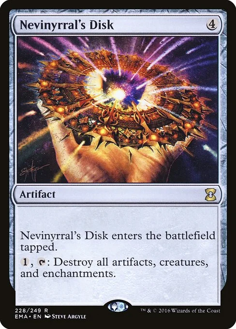 Nevinyrral's Disk, carta Magic di tipo Artifact illustrata da Steve Argyle