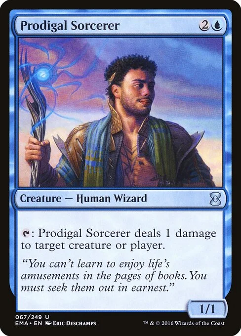 Prodigal Sorcerer, carta Magic di tipo Creature — Human Wizard Sorcerer illustrata da Eric Deschamps