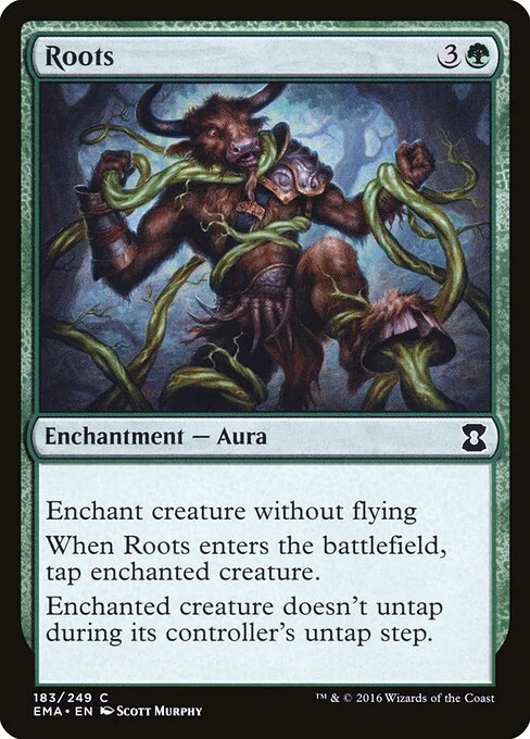 Roots, carta Magic di tipo Enchantment — Aura illustrata da Scott Murphy