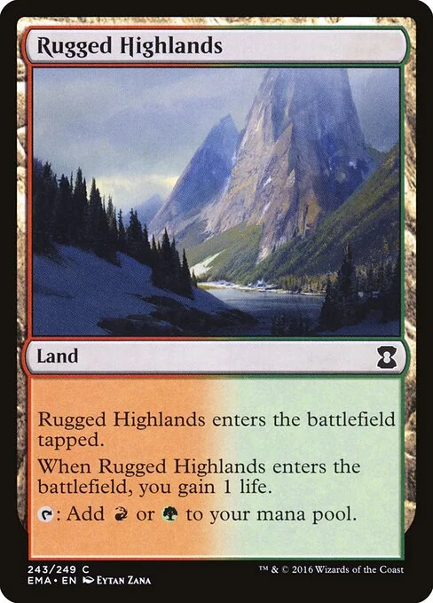 Rugged Highlands, carta Magic di tipo Land illustrata da Eytan Zana