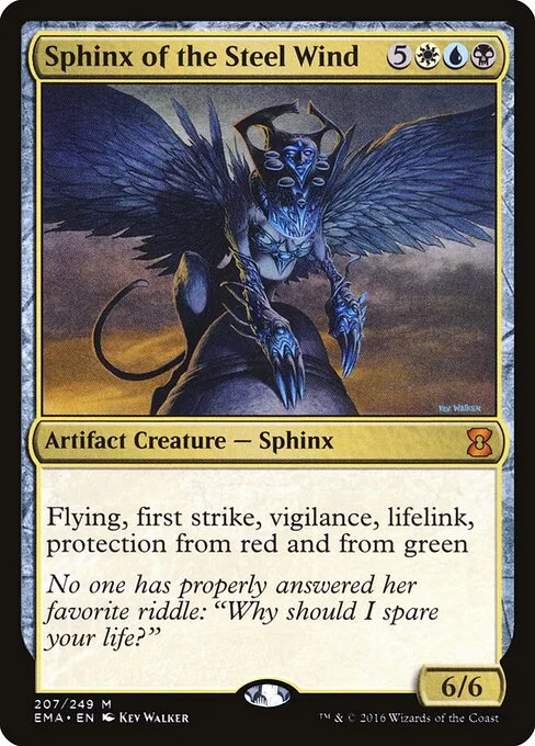 Sphinx of the Steel Wind, carta Magic di tipo Artifact Creature — Sphinx illustrata da Kev Walker