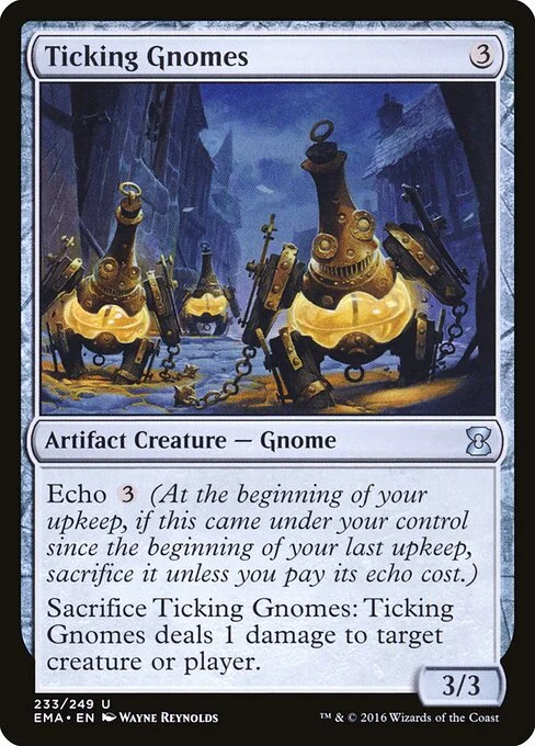 Ticking Gnomes, carta Magic di tipo Artifact Creature — Gnome illustrata da Wayne Reynolds