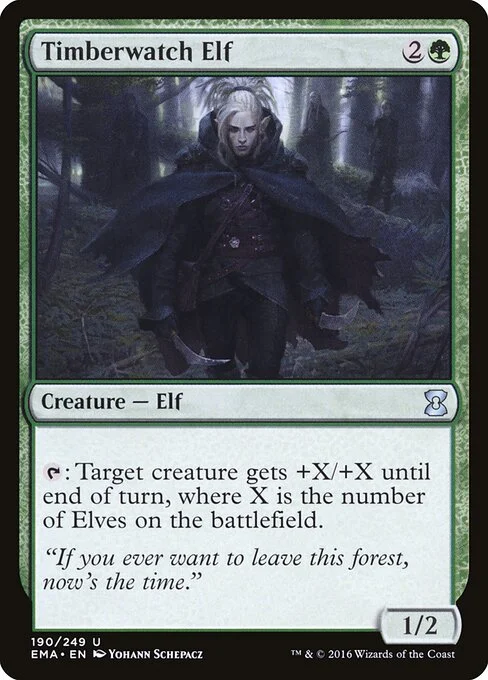 Timberwatch Elf, carta Magic di tipo Creature — Elf illustrata da Yohann Schepacz
