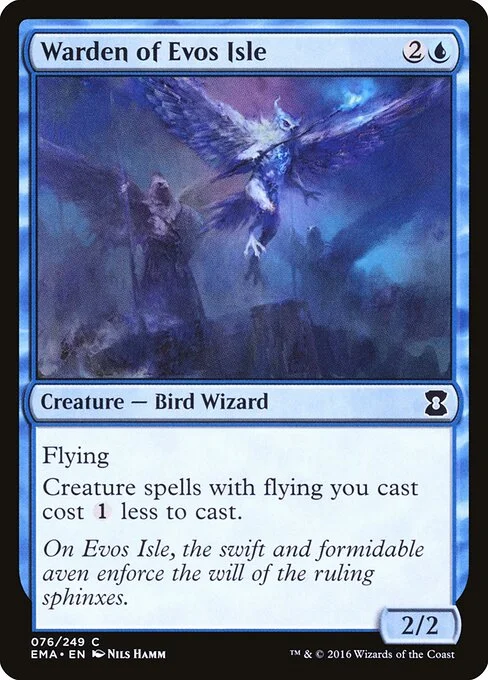 Warden of Evos Isle, carta Magic di tipo Creature — Bird Wizard illustrata da Nils Hamm