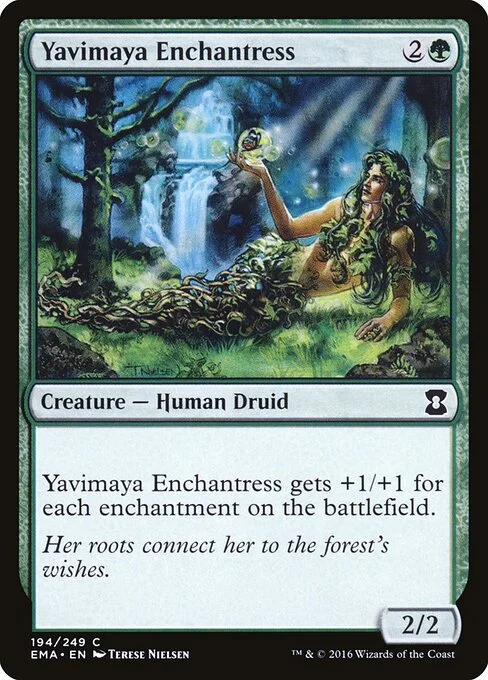 Yavimaya Enchantress, carta Magic di tipo Creature — Human Druid illustrata da Terese Nielsen