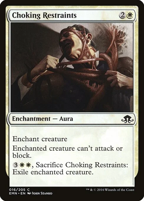 Choking Restraints, carta Magic di tipo Enchantment — Aura illustrata da John Stanko