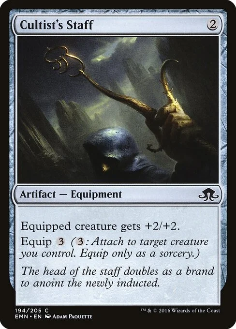 Cultist's Staff, carta Magic di tipo Artifact — Equipment illustrata da Adam Paquette