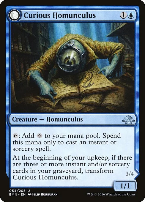 Curious Homunculus // Voracious Reader, carta Magic di tipo Creature — Homunculus // Creature — Eldrazi Homunculus illustrata da Filip Burburan