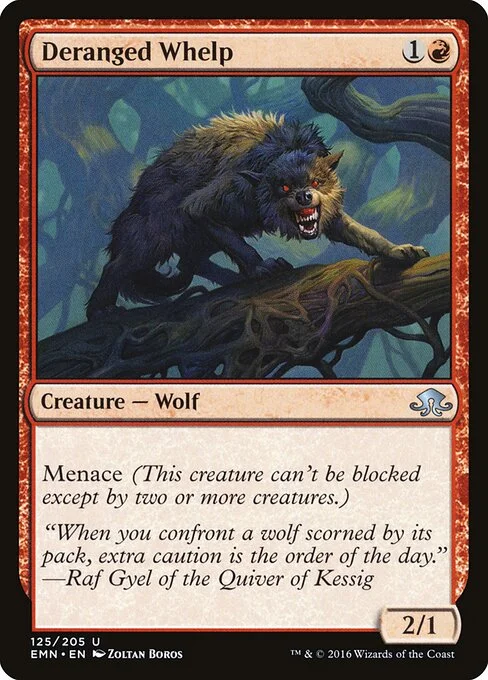 Deranged Whelp, carta Magic di tipo Creature — Wolf illustrata da Zoltan Boros