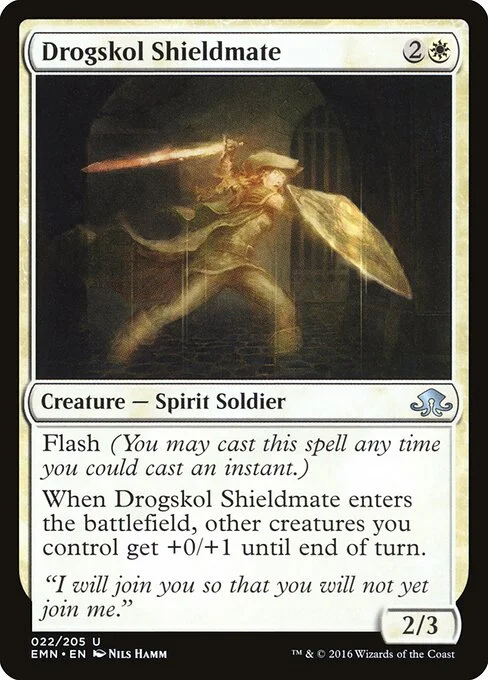 Drogskol Shieldmate, carta Magic di tipo Creature — Spirit Soldier illustrata da Nils Hamm